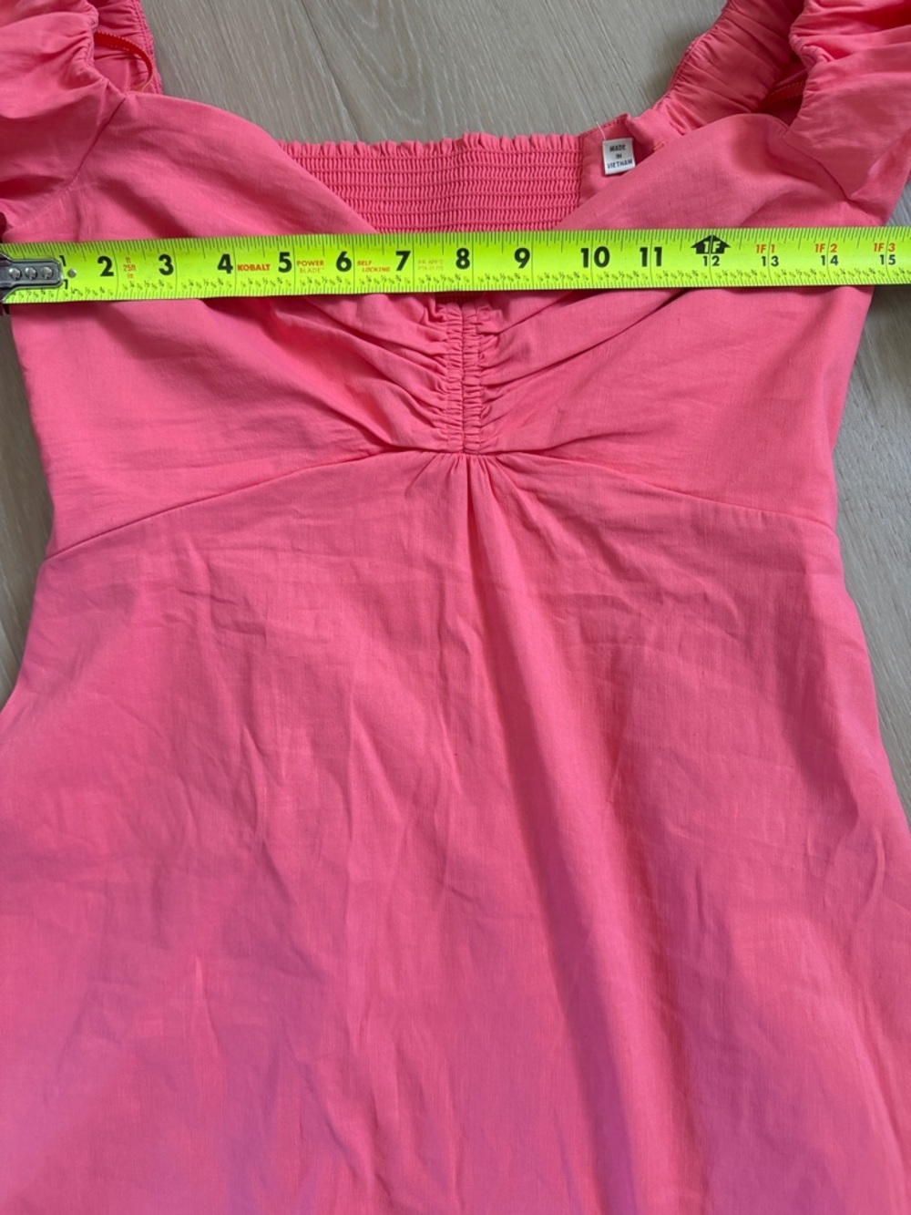 A.L.C. Mila Off Shoulder Puff Sleeve Mini Dress Coral 6 Flaw Ruched Sweetheart - Picture 5 of 9